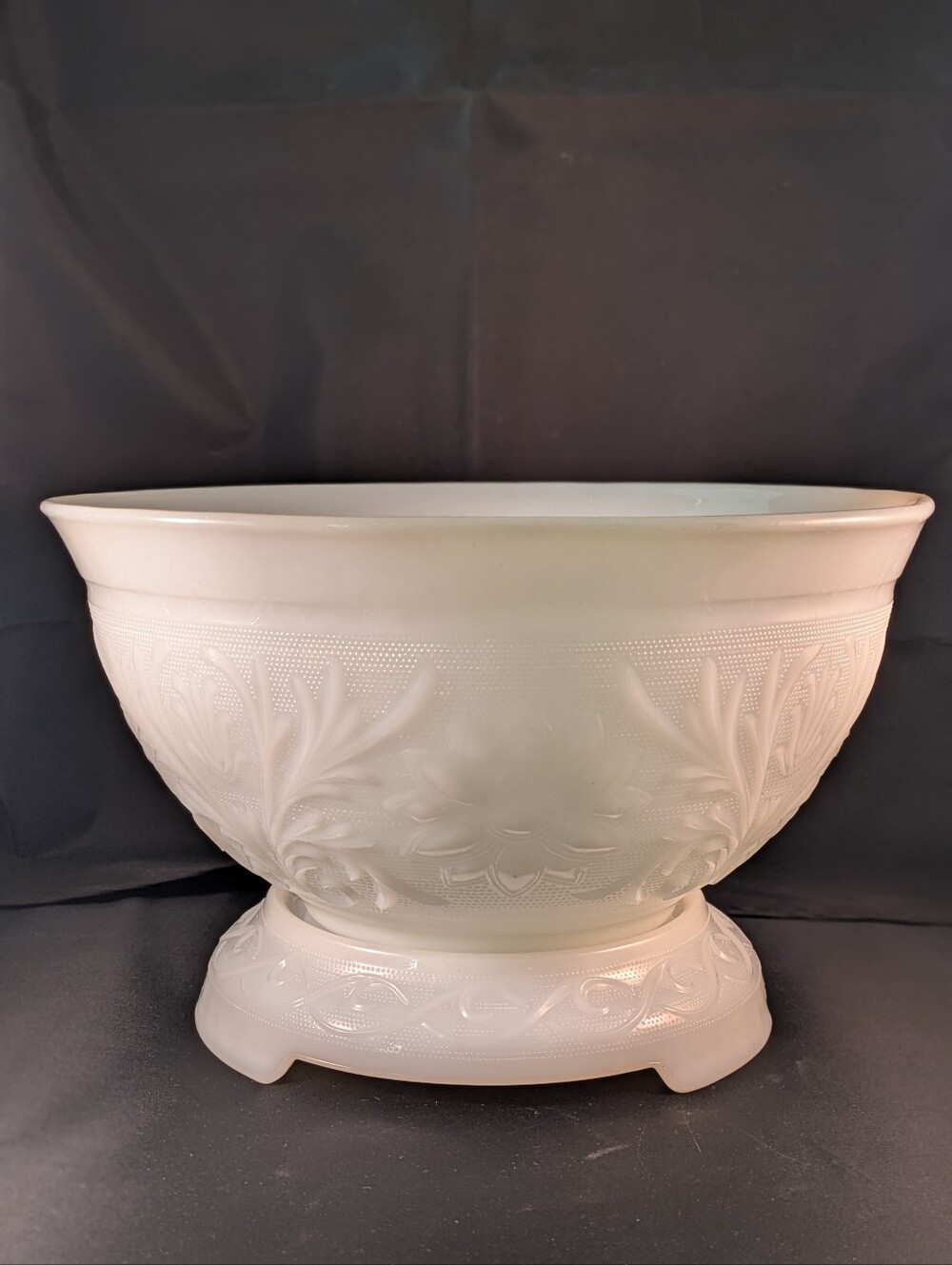 Vintage Anchor Hocking "Sandwich" White Milk Glass Punch Bowl w/ Stand